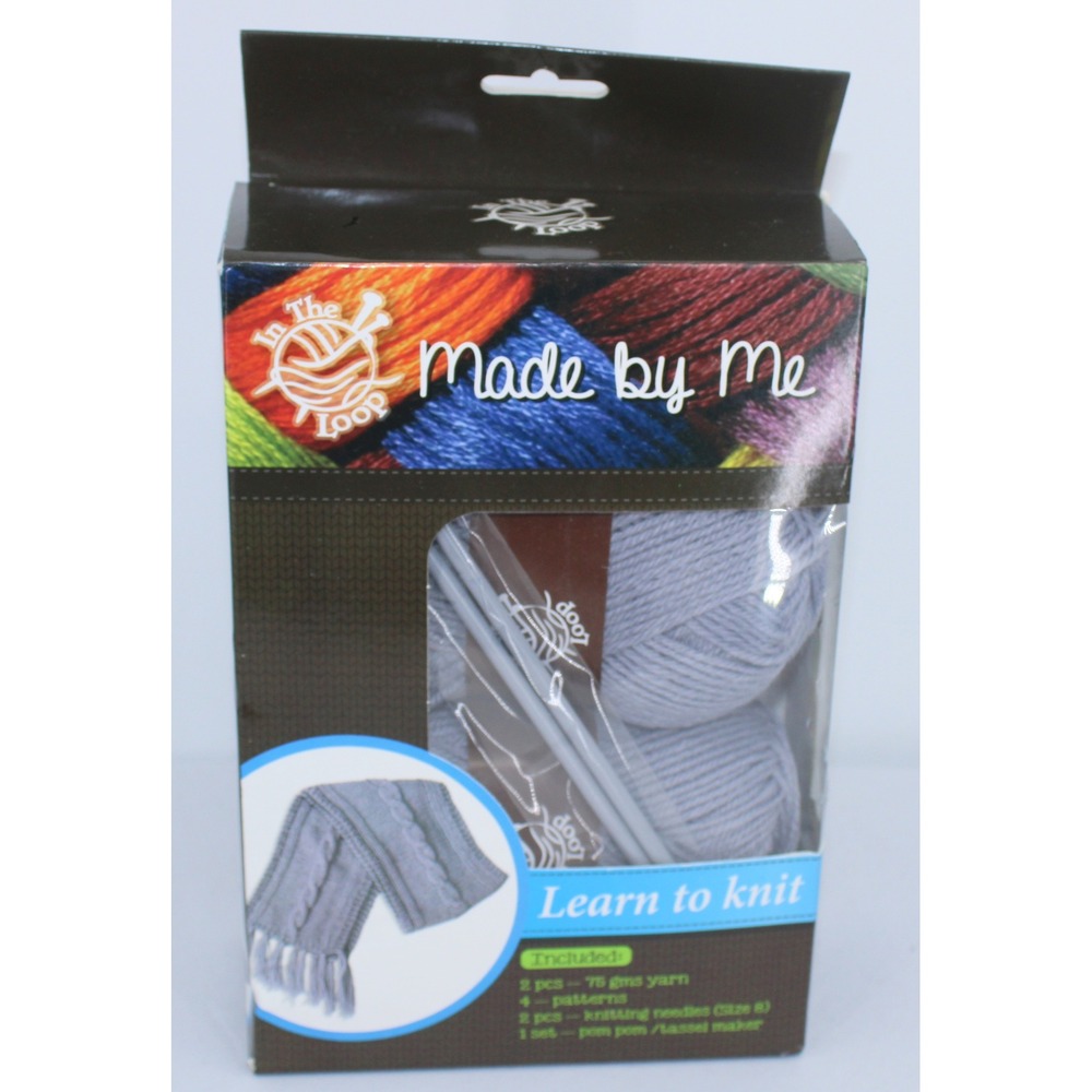 Made by Me Learn to Knit Scarf Hat Gloves Kit 2 Yarn skeins Patterns Needles